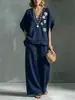 2026 Novo Estilo Transfronteiriço Amazon Conjunto Feminino de 2 Peças Tamanho Plus Algodão Linho Conjunto Casual Calça Longa Solta de Cintura Alta