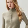 Suéter de cuello alto ligero de mezcla de cachemira y seda con cierre de medio botón, suave y cómodo, color liso, corte holgado, perfecto como capa interior o prenda básica de punto