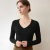 Otoño/Invierno Nuevo de Primera Línea Cuello en V Cachemir para Mujer Cuello Libre Suéter de Cachemir Ajustado Versátil Tejido Capa Base Cómodo