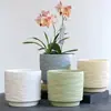 Maceta de Cerámica Minimalista Estilo Nuevo Corrugado Pequeña, Mediana, Grande Estilo Ins con Plato para Uso Doméstico, Adecuada para Suculentas, Phalaenopsis y Orquídeas Colgantes
