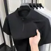 Camisa Polo de Seda Helada para Hombre Secado Rápido Transpirable Refrescante Manga Corta Casual de Negocios Color Sólido Camiseta con Cuello de Solapa y Cremallera Cuello Alto Media Manga