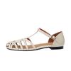 Sandalias retro romanas artísticas de punta cerrada caladas para mujer, tacón grueso, nuevas de verano 2022, sandalias de tira en T planas