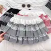 Falda de Pastel Abullonada Cuadros Patchwork de Encaje para Mujer, Nuevo Estilo Primavera/Verano, Falda Dulce de Cintura Alta Línea A para Figuras Petite