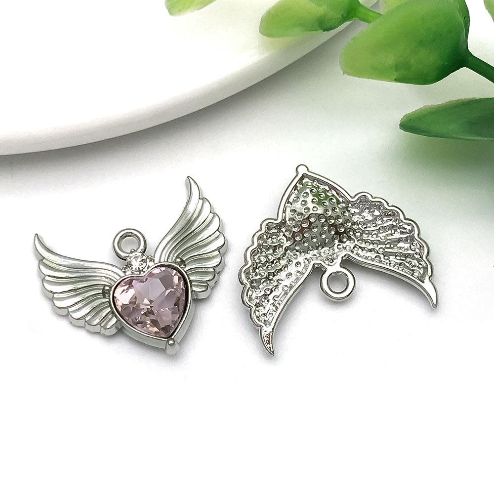 16383-DL-白k锌合金粉钻桃爱心形翅膀22x21-2g