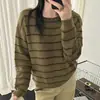 Suéter de lana de alpaca a rayas con cuello redondo para mujer, nueva colección otoño/invierno 2026, estilo holgado y relajado, prenda de punto suave y cómoda