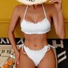Traje de baño bikini dividido para mujer de color sólido con copas desmontables y bragas con relleno