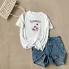 Camiseta Feminina Soltinha de Manga Curta Cor Tomate, Estilo Energético e Jovem, Estampa com Toque de Algodão Semelhante ao Linho, Emagrecimento e Frescor, Ombro Normal, Gola Redonda para Mulheres