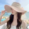 Sombrero de Verano Nuevo Estilo con Ala Ancha para Mujer con Lazo de Cinta, Sombrero de Paja de Ala Ancha para Viajes al Aire Libre, Sombrero de Sombrilla para la Playa
