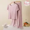 2026 Nuevo Modelo 8 Colores Color Sólido con Copas Acolchadas Dulce Casual Manga Corta Shorts Conjunto de Pijama de Verano para Mujer Ropa de Casa