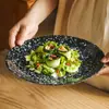 Louça estilo japonês esmalte de forno prato de cerâmica prato redondo prato para salada bife prato para sobremesa prato raso atacado comercial