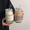 Novo Copo de Água de Vidro Transparente Copo de Coca Doméstico Tampa de Bambu Copo com Tubo de Sucção Copo de Alto Valor de Cor Transparente Copo de Água para Chá com Leite Café