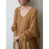 Suéter de Mohair Sintético con Cuello en V para Mujer Otoño Temprano Holgado Perezoso Suave de Punto Hueco Top Pulóver
