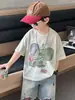 8183 Estampa de Elefante de Desenho Animado Manga Curta Roupa Infantil Camiseta de Manga Curta para Meninos Tops Infantis 2026 Nova Roupa de Verão Infantil
