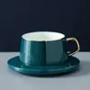 Conjunto de Xícara e Pires para Café de Cerâmica com Alça Dourada e Colher Criativa Xícara e Pires para Chá da Tarde Pequeno Presente de Luxo Xícara e Pires Verde Pavão