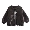 Chaqueta de Otoño/Invierno para Niña 2026 Estilo Nuevo Chaqueta Gruesa de Cuero con Forro Polar para Niños Top de PU a Cuadros con Cuello de Muñeca para Niña Pequeña