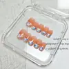 10 Piezas de Uñas Portátiles Estilo Francés de Corazón, Uñas Rosas y Naranjas con Adorno de Perla, Uñas de Manicura Hechas a Mano a la Moda Incrustadas con Diamantes