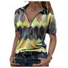 Ropa de Mujer Tallas Grandes Transfronteriza 2024 Nueva Camiseta de Mujer Verano Manga Corta Cremallera Cuello en V Fondo Contrastante Estampado Top