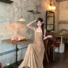 Método OriginalVestido Largo de Malla Strapless Sexy para Mujer Estilo Vacaciones de Verano Elegante Malla Temperamento Ajustado Largo