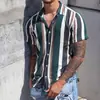 Camisa corta de manga corta holgada de moda estilo americano, nuevo modelo de verano, con caída sedosa, libre de arrugas, camisa de rayas estampada para hombre