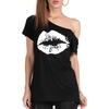Verano Transfronterizo Europeo y Americano Moda Amazon Sexy Hombro Inclinado Estampado de Labios Camiseta Tops Talla Grande Ropa de Mujer