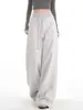 Pantalones de chándal grises para mujer, nuevo modelo otoño 2026, estilo americano, cintura alta, holgados, pierna recta, corte ajustado, casual, pantalones de chándal largos hasta el suelo, transfronterizo
