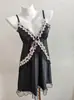 Pijama de Seda de Gelo para Mulheres, Conjunto de Camisola de Alcinha Solúvel em Água Preto de Verão, Estilo Fino Sexy, Roupa de Casa para Meninas, Puro e Sexy