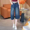 Jeans Cropped Azul Retrô para Mulheres, Novo Estilo de Verão, Cintura Alta, Emagrecedor, Calça Pantalona Versátil para Figuras Baixas