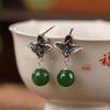 One Deer Silver S925 Sterling Silver Natural Hotan Jasper Round Beads Lotus Brincos Elegantes Estilo Clássico Brincos Femininos All-match
