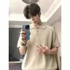 Camiseta de punto para hombre de manga corta con cuello tipo polo, estilo Old Money del fabricante original, corte relajado, tejido de ochos, color gris, ceñida a la cintura, para verano