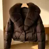 Chaqueta de Plumón de Algodón con Cuello Grande de Piel 2026 para Personas Bajas Estilo Coreano Chaqueta Puffer Adelgazante Elegante Cálida Chaqueta Corta de Plumón