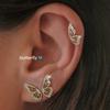 Aretes de Mariposa Dorada con Aguja de Plata 925 Aretes de Elfo 2025 Nueva Tendencia Temperamento Coreano Joyería de Celebridad de Internet para Mujeres