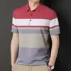 Nova Camiseta de Verão 2024 Camisa Polo Leve para Negócios Camisa Polo Listrada Masculina de Alta Qualidade Moda Casual Gola