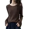 Top de ganchillo suave y cómodo para mujer, con un estilo holgado y relajado, perfecto para primavera y otoño, de color liso suave y con cuello redondo