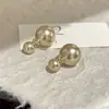 Pendientes de botón de perlas de champán grandes y pequeños estilo vintage francés, Pendientes versátiles de temperamento elegante y exquisito, Pendientes de lujo ligero de alta gama para mujer