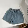 Gl-Kids Estilo Coreano Verano Nuevos Pantalones Cortos de Mezclilla Vintage Deshilachados para Niños Unisex Retro Delgados