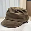 Boina de lana versátil vintage, estilo coreano, sombrero octagonal de pico de pato para adelgazar el rostro para mujer, sombrero de equitación cálido a prueba de viento para otoño e invierno