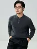 Suéter de cachemira 100% pura para hombre con cuello polo, suéter de punto pullover de manga larga, camisa base lisa color sólido para negocios casual