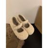 Zapatos de Pelo Rizado de Oveja Color Blanco Plano para Mujer para Usar Afuera 2025 Nuevos Versátiles Otoño e Invierno Zapatos con Velcro Gorro