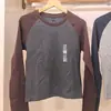 Otoño 2026 Nuevo Estilo Manga Raglán Cuello Redondo Camiseta Corta Manga Larga Ropa para Mujer Camisa Base de Canalé Top Adelgazante 489372