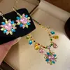 Colar Pingente Colorido em Formato de Coração, Colar Colorido de Zircônia Girassol, Corrente de Clavícula Elegante e de Alta Qualidade, Colar Statement de Moda Atacado