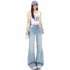 Foto real de los nuevos jeans de pierna ancha azul claro para primavera y otoño para mujer, 2026 de cintura alta, adelgazantes, fluidos, holgados, de pierna recta, pantalones de largo hasta el suelo
