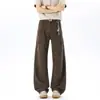 Jeans de trabajo estilo americano con color Maillard y múltiples bolsillos para hombres y mujeres, pantalones de pierna recta para otoño, pantalones anchos casuales holgados, modernos