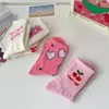 Calcetines rosas de media pantorrilla para mujer, calcetines lindos con estampado floral de corazón y letras, calcetines casuales y modernos estilo coreano para chica