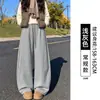 Calça de perna larga com lâmina curva feminina 2026 novo outono e inverno calças pretas com forro de fleece tamanho plus size gordinhas emagrecimento soltas calças de moletom esportivas