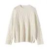 Suéter de Cachemira para Mujer 100% Cachemira Pura Verde Calado Otoño e Invierno Retro Cuello Redondo Jersey Casual de Punto Cálido