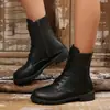 E-commerce Transfronteiriço Tamanho Plus 2026 Outono/Inverno Novas Botas de Cano Curto com Salto Grosso Estilo Britânico Feminino Moda Casual com Zíper Lateral