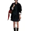 Saia plissada de lã estilo preppy coreano, saia evasê feminina de cintura alta elástica, coleção de outono