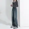 Jeans Reto com Forro de Fleece Vintage para Mulheres 2025 Tendência Versátil Novos Calças de Outono e Inverno Cintura Alta Soltas Estreitas Wide-Leg