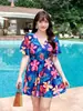 Traje de baño para mujer Talla Extra Grande Holgado Conservador de una pieza Boxer Cubre vientre Adelgazante Traje de baño para madre Personas de mediana edad y mayores Remojo en aguas termales