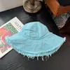 Sombrero de Pescador Lavado con Bordes Deshilachados con Letras Estilo Nuevo Primavera y Verano Estilo Coreano Moderno Versátil Moda Personalidad Casual Sombrero de Protección Solar